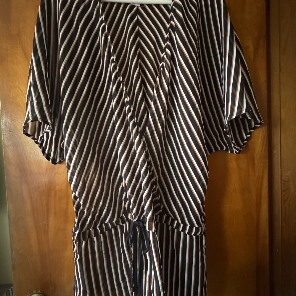 Coldwater Creek Black, White, and Brown Striped Loose Tie Top